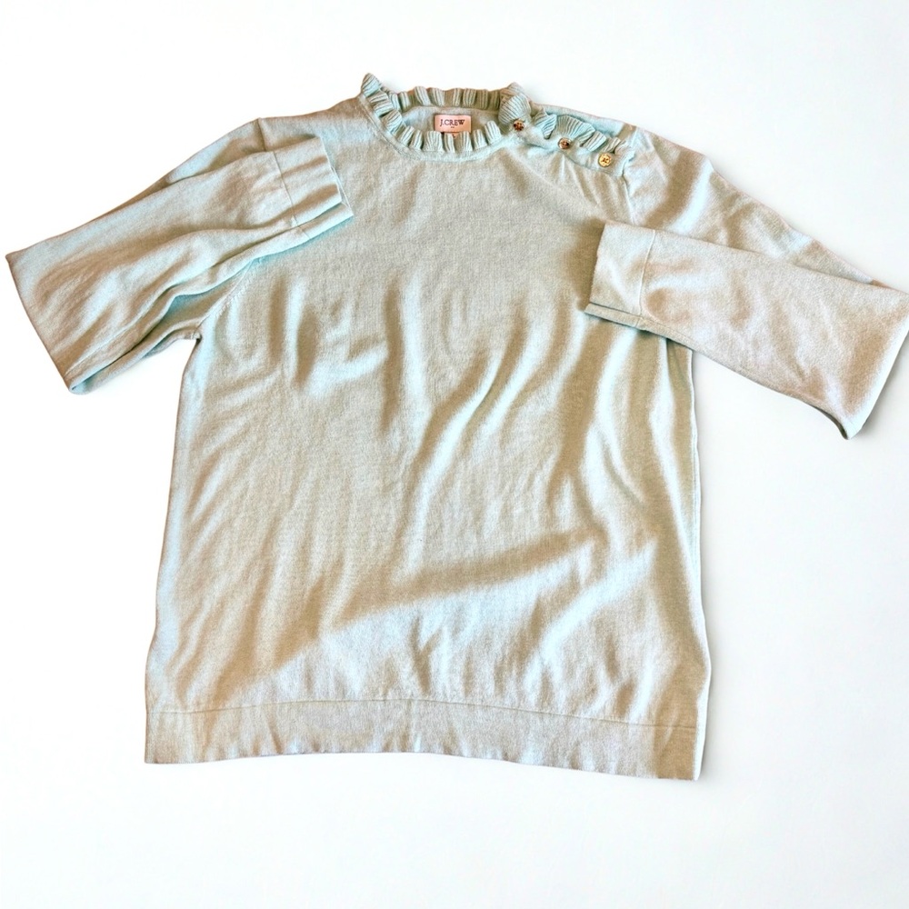 J Crew Factory Ruffle Neck Sweater in Mint XL - Picture 2 of 6